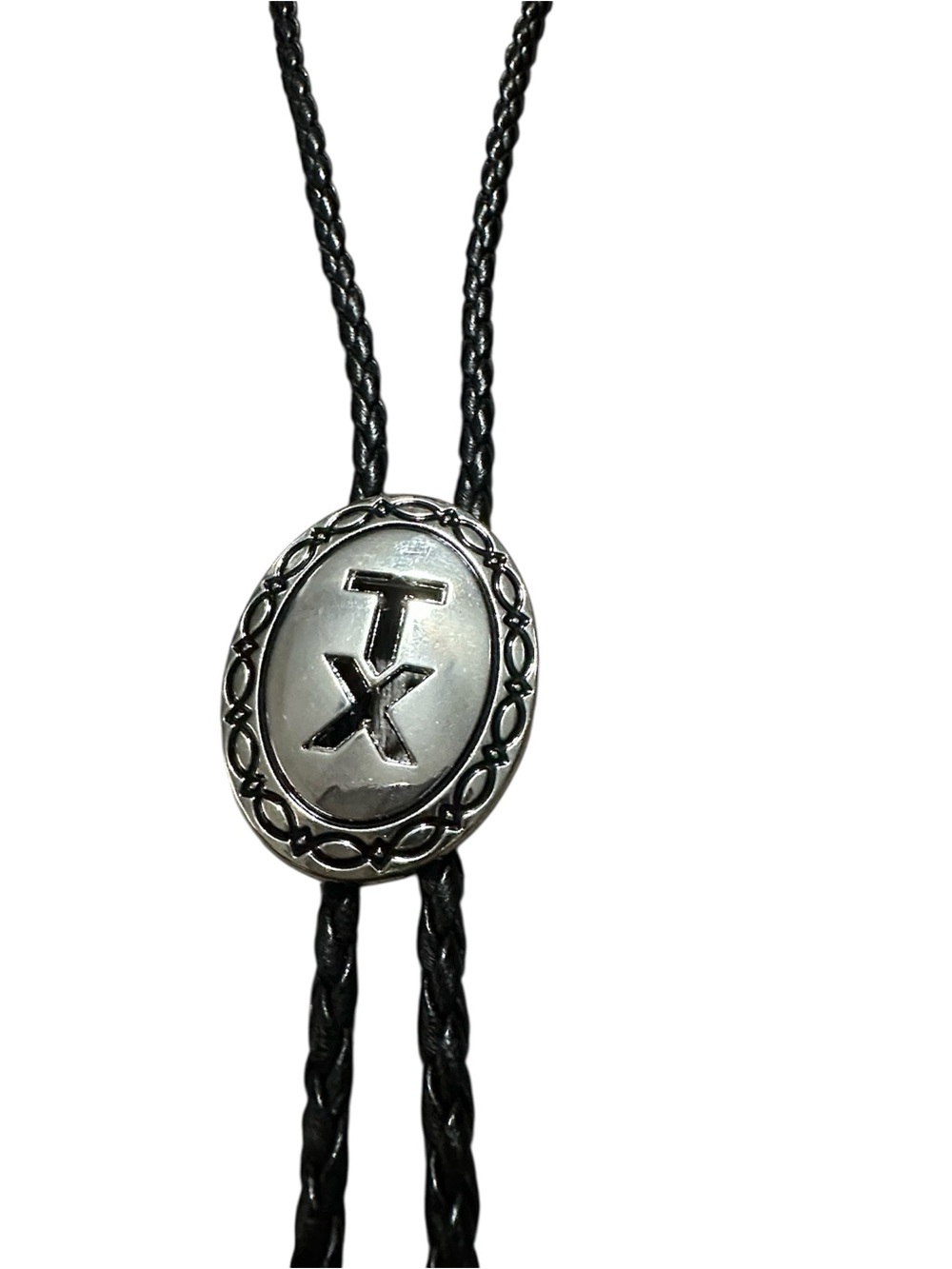 Black Braided Bolo Tie with Silver TX Concho - Picture 2 of 5